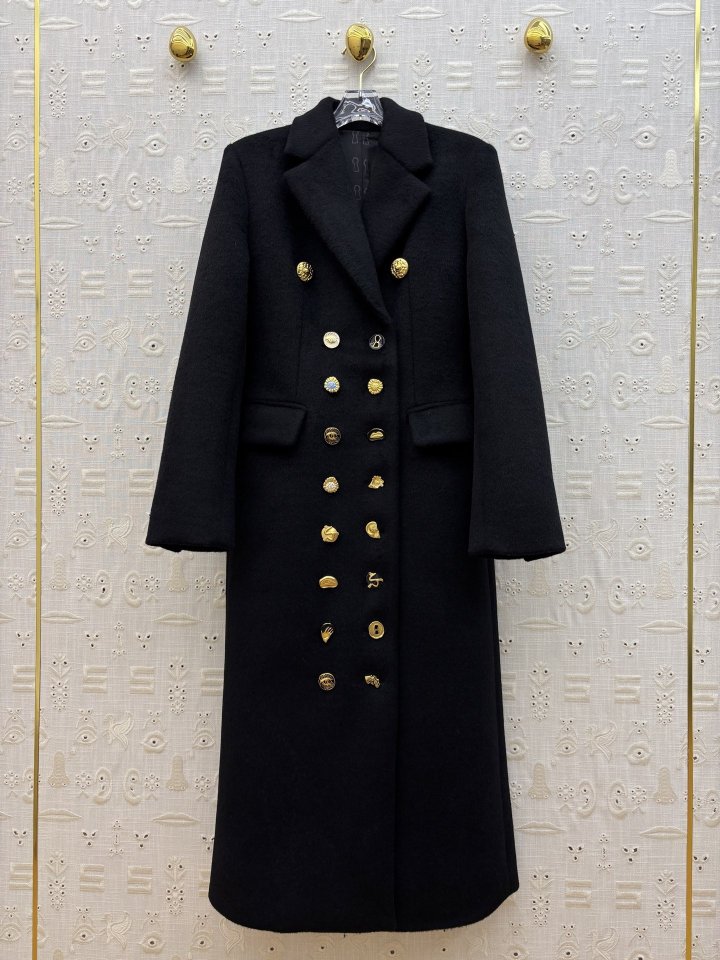 스키아파렐리 25FW 이형 더블버튼 블랙 롱 코트