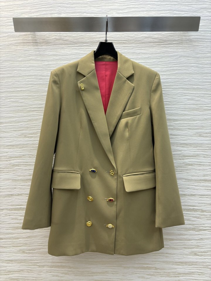 스키아파렐리 25 더블 브레스티드 금장 락 버튼 자켓