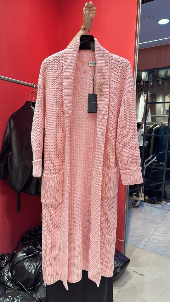 생로랑 레이스 니트 로브 가디건