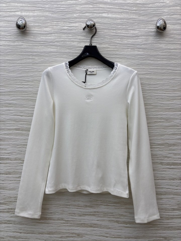 셀린느 로고 자수 레이스 니트 탑