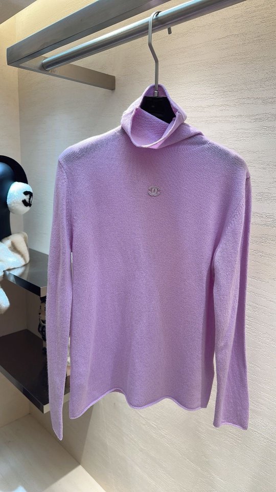 샤넬 하이넥 메리노 울 니트 탑