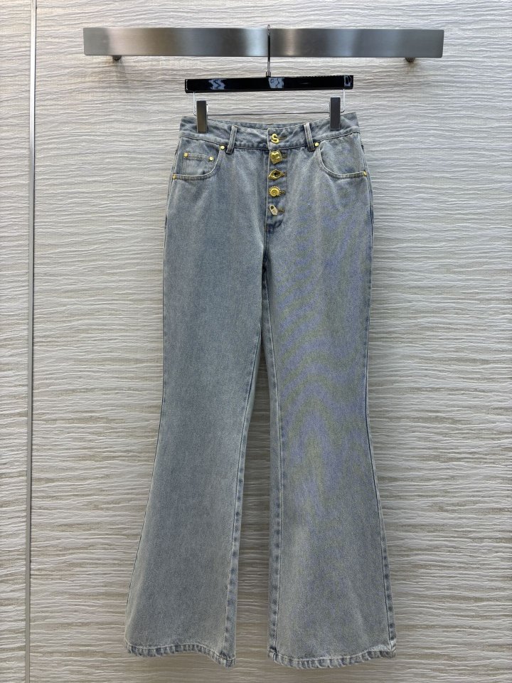 스키아파렐리 25 이형 버튼 마이크로 플레어 데님 팬츠