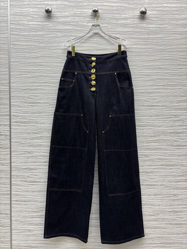 스키아파렐리 25 이형 버튼 스트레이트 데님 팬츠