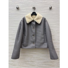 로에베 아이보리 퍼 트리밍 그레이 자켓