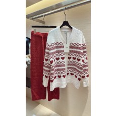 셀린느 레드 하트 패턴 니트 세트