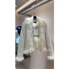 샤넬 트위드 폭스 퍼 구스다운 자켓