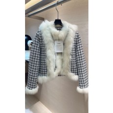 샤넬 트위드 폭스 퍼 구스다운 자켓