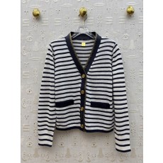 Sch 25 FW PU 가죽 믹스 V넥 스트라이프 가디건