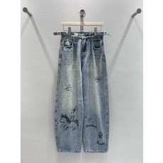 포다에 그래피티 워싱 와이드 데님 팬츠