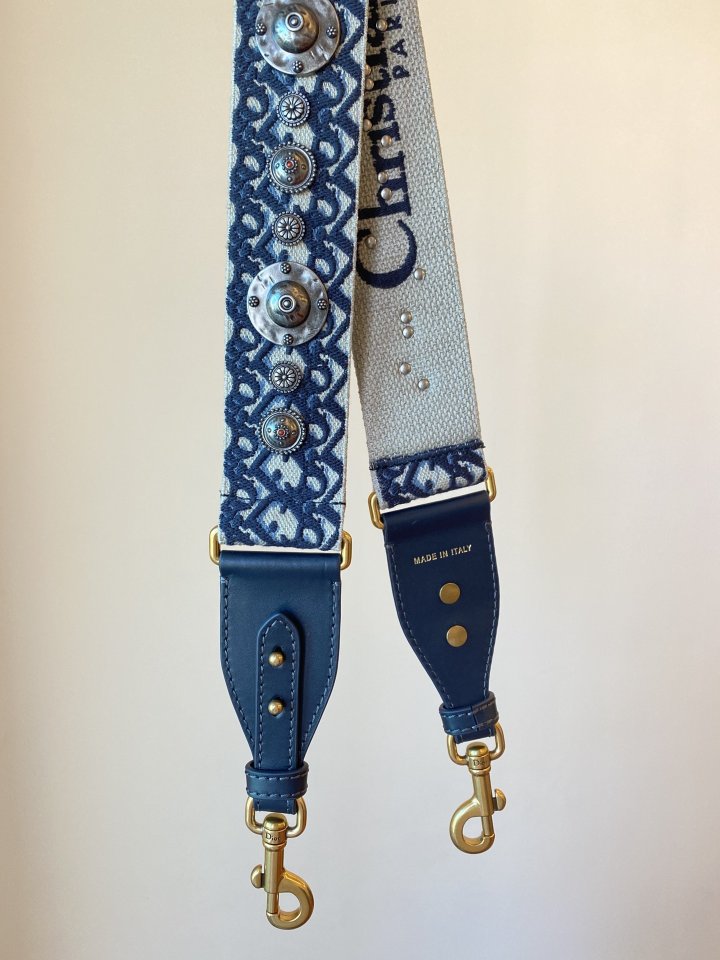 디올 블루 자카드 자수 숄더 스트랩