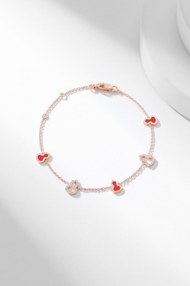 여성 클래식 기린 레드 마노 호리병 팔찌